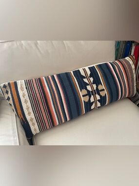 NWT West Elm Textured Lumbar Pillow in Navy, Cream, Rust, 14  x 36 pillow sham